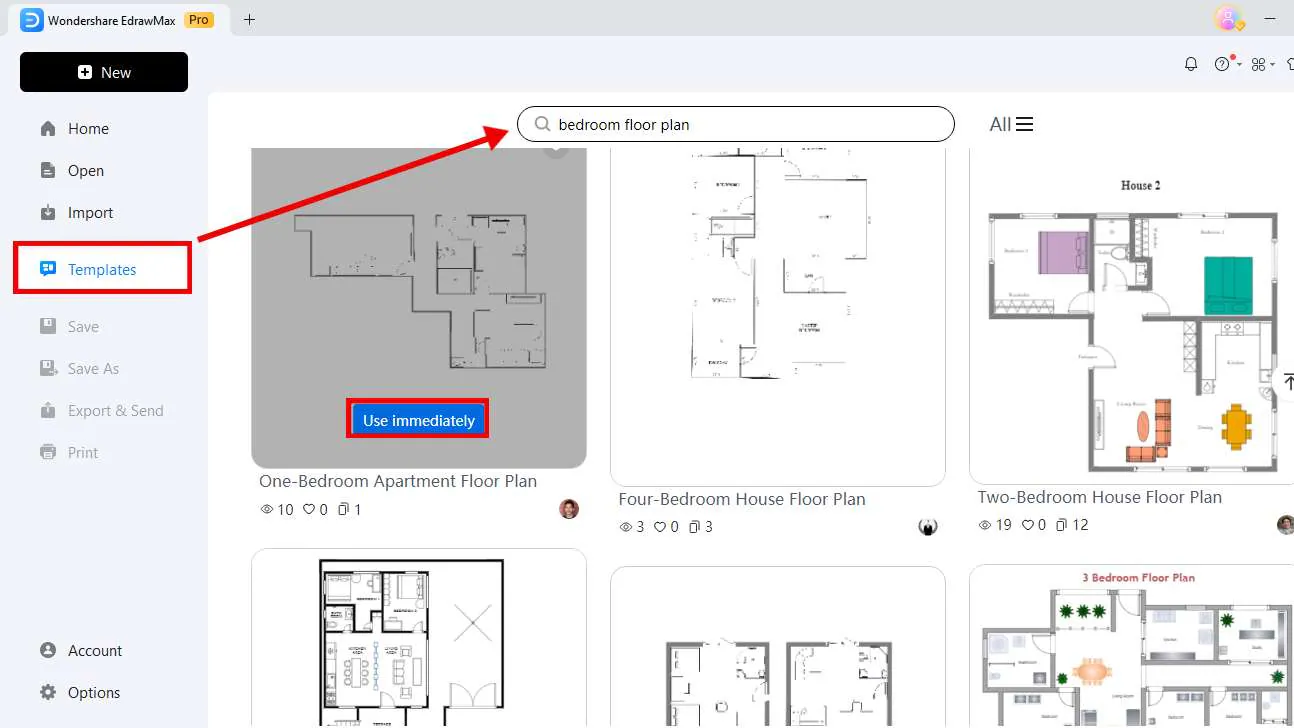 selecting floor plan template