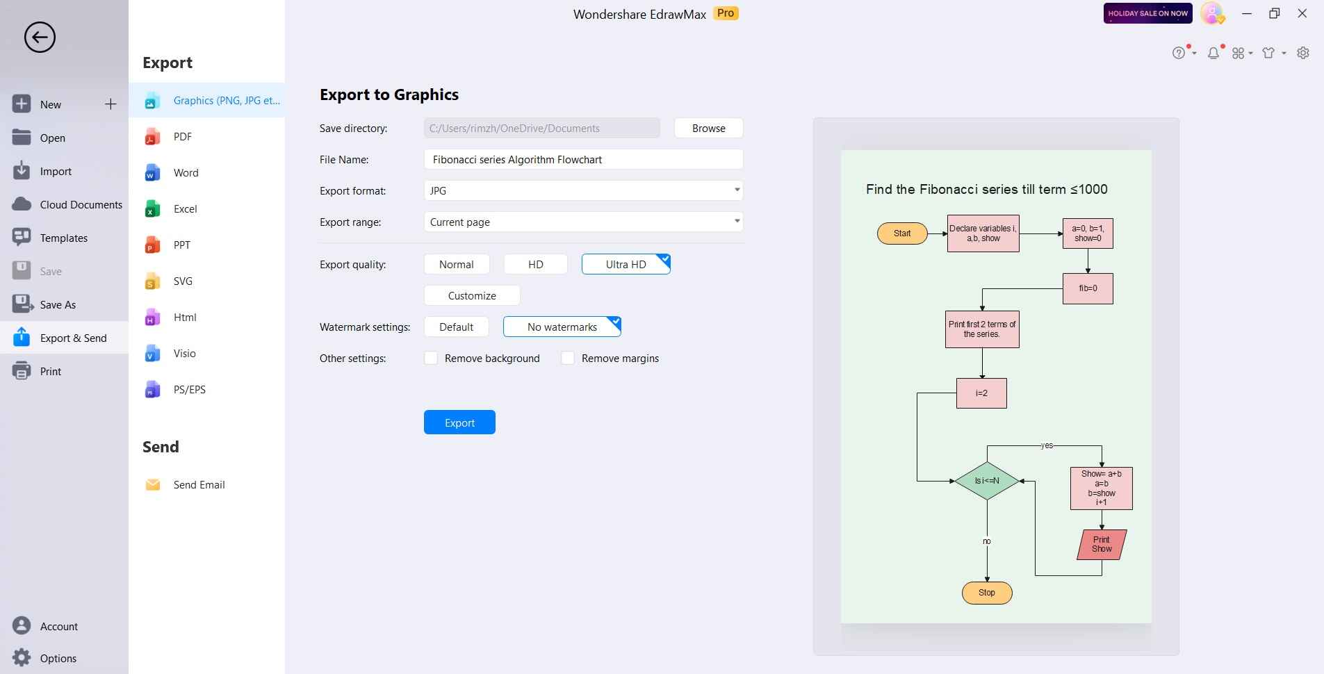 export and save flowchart