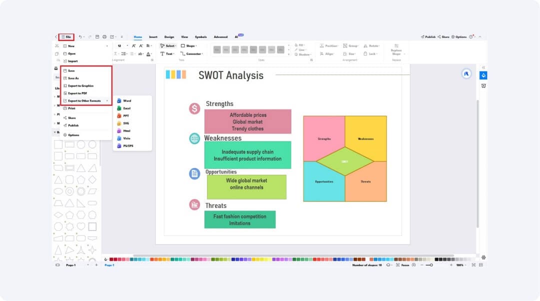 save or export swot analysis