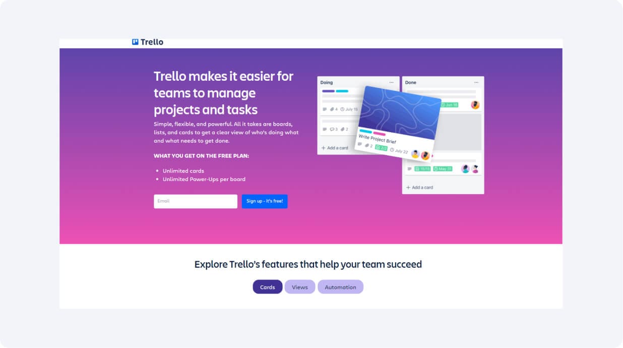 homepage of trello