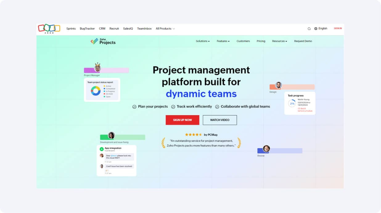 homepage of zoho