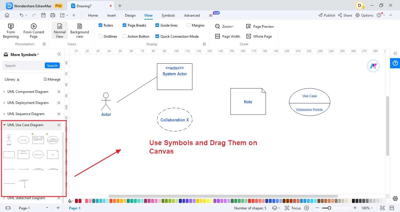 drag symbols on the canvas