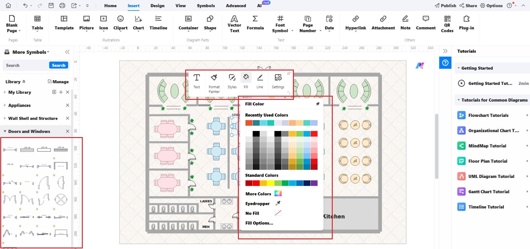 symbol library and color formatting for white house floor plan