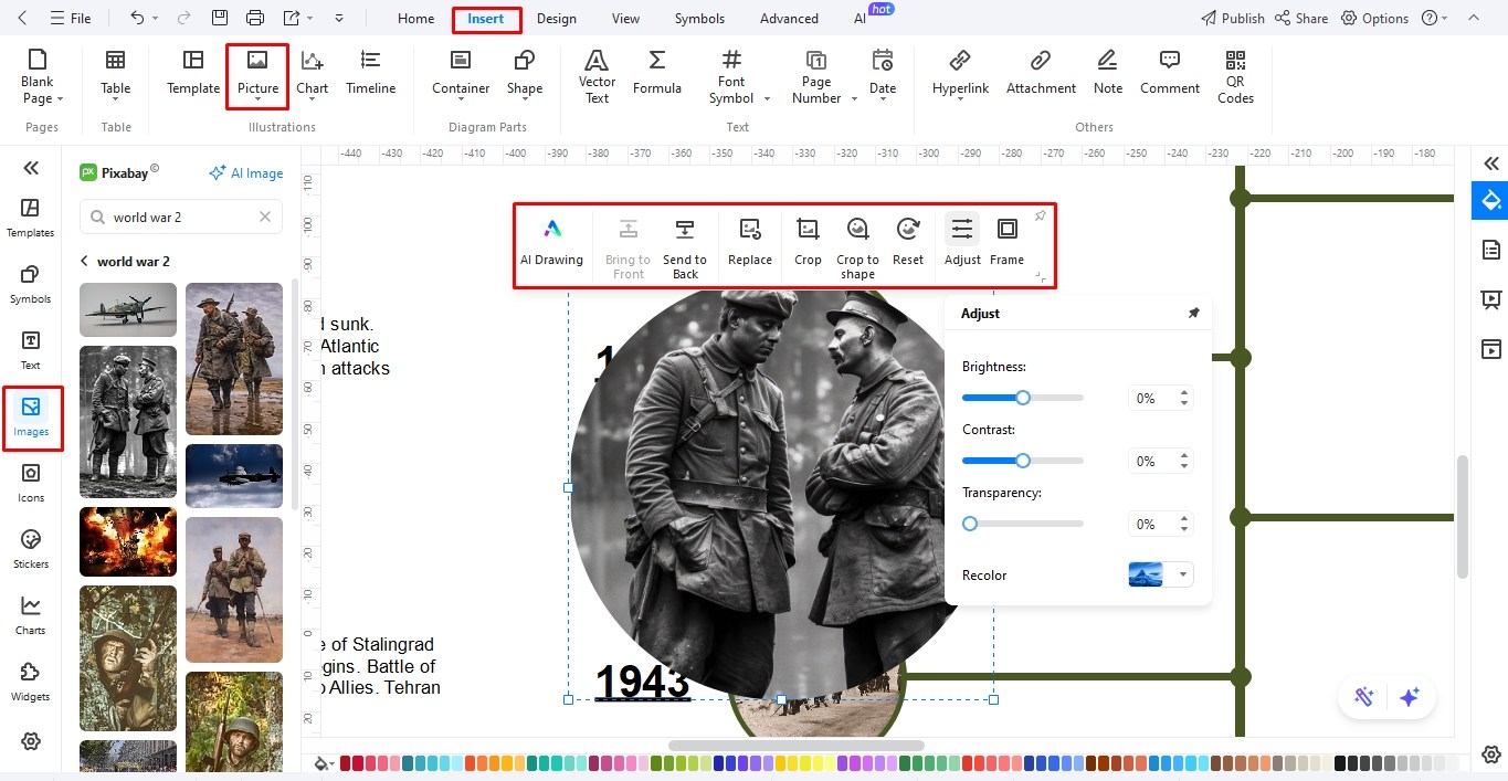 insert pictures to timeline edrawmax