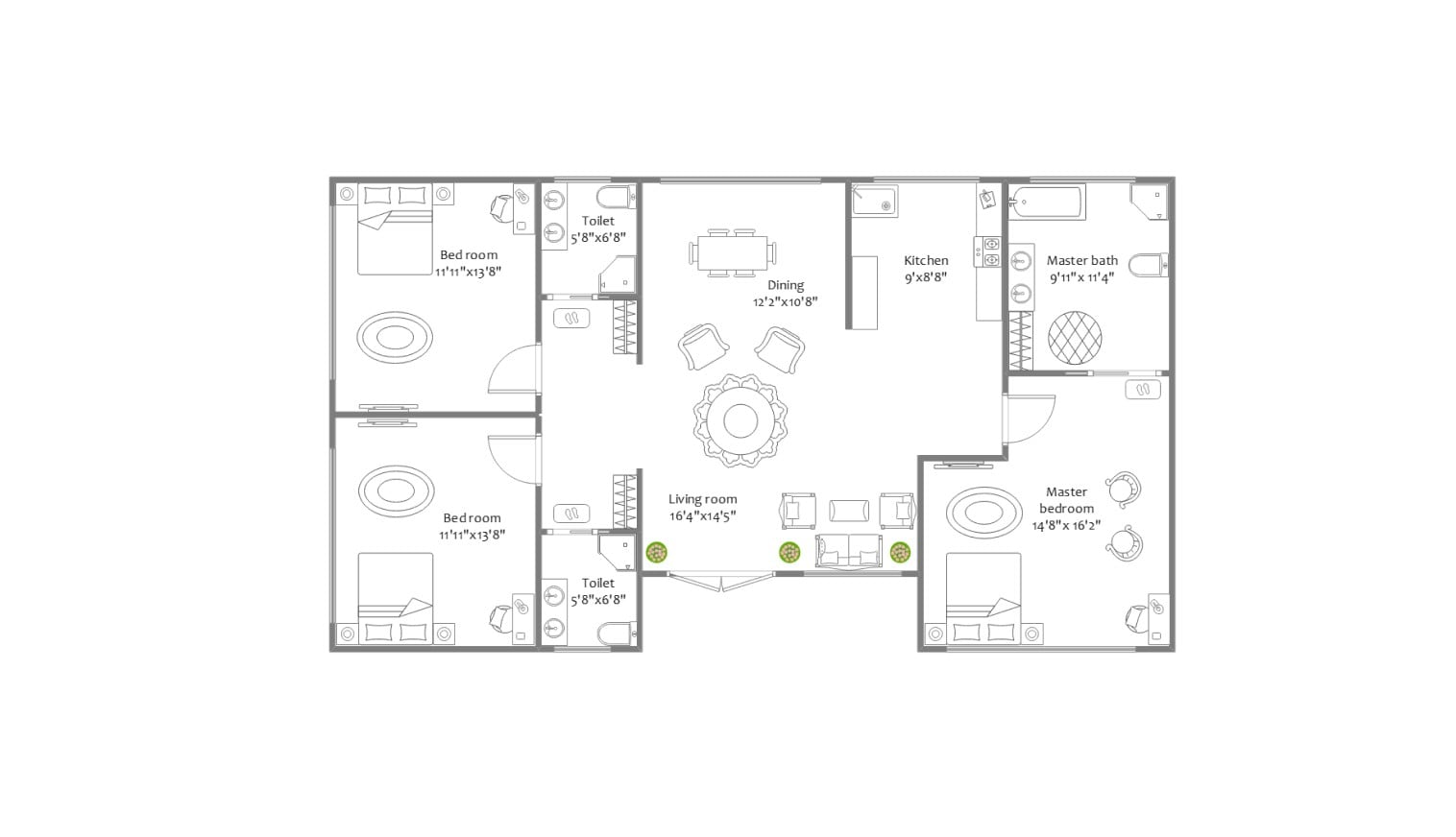 1400 sq ft plan example on EdrawMax