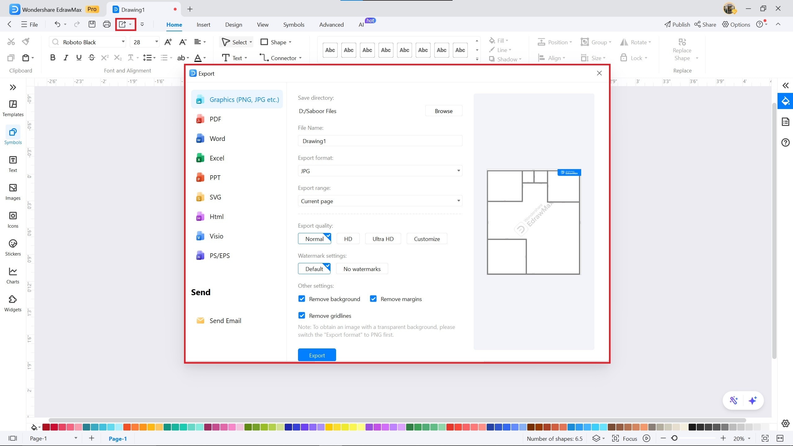 1400 sq ft plan example on EdrawMax