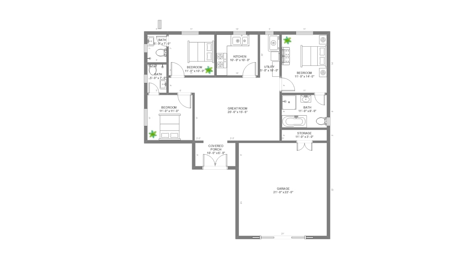 1500 sq.ft. floor plan on EdrawMax
