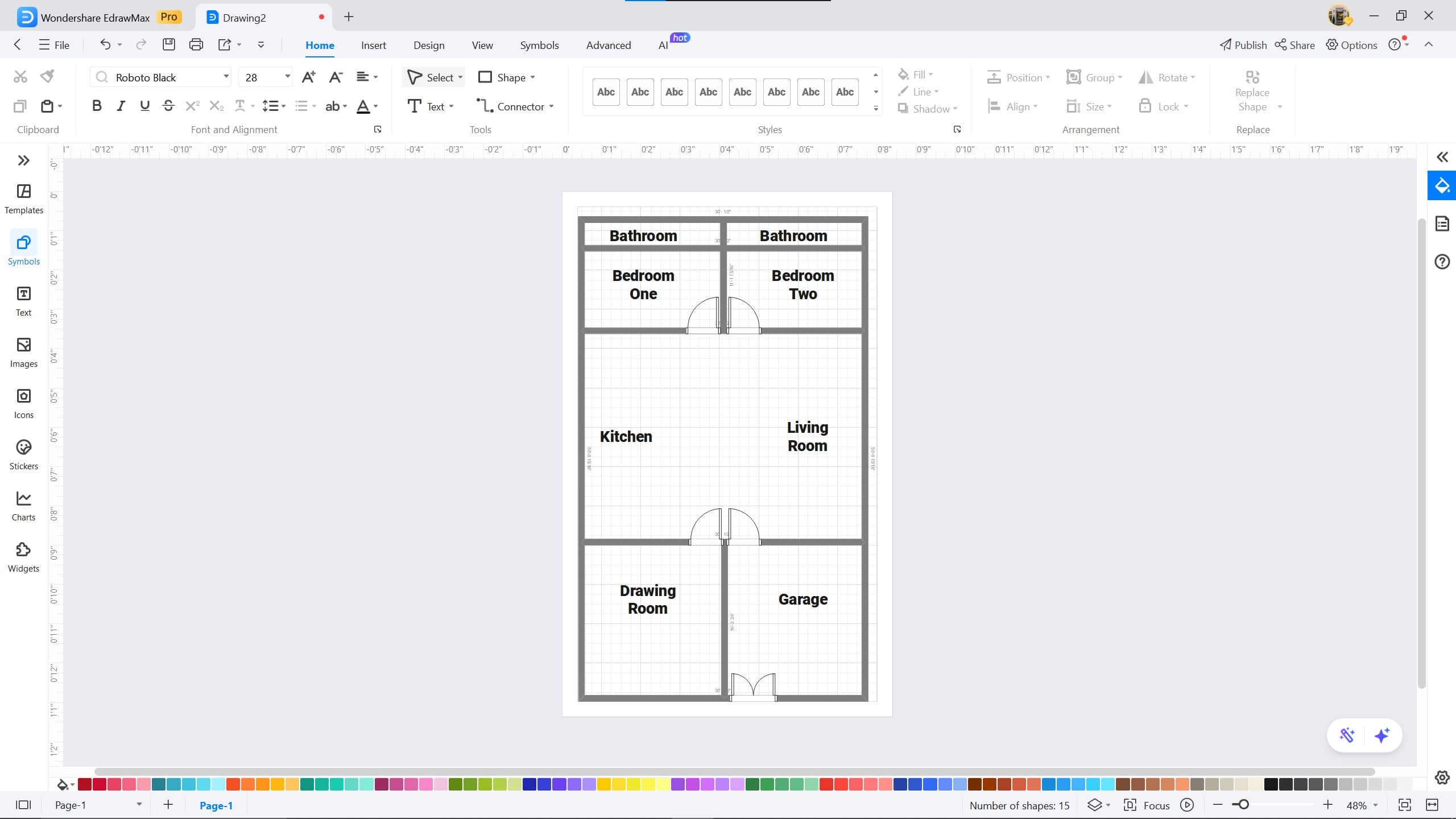 1500 sq ft plan example on EdrawMax