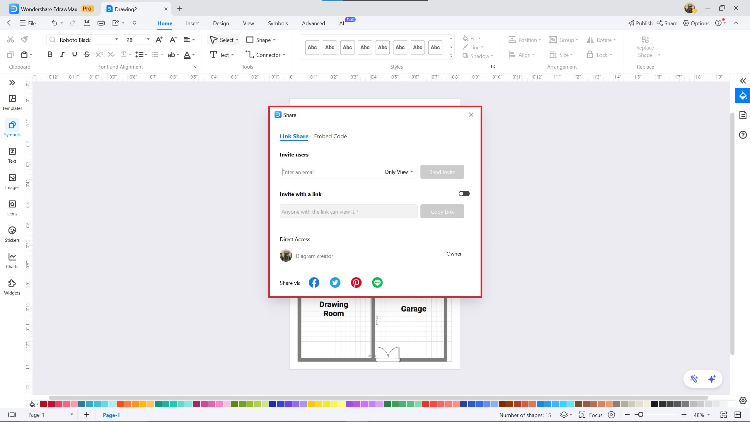 1500 sq ft plan example on EdrawMax