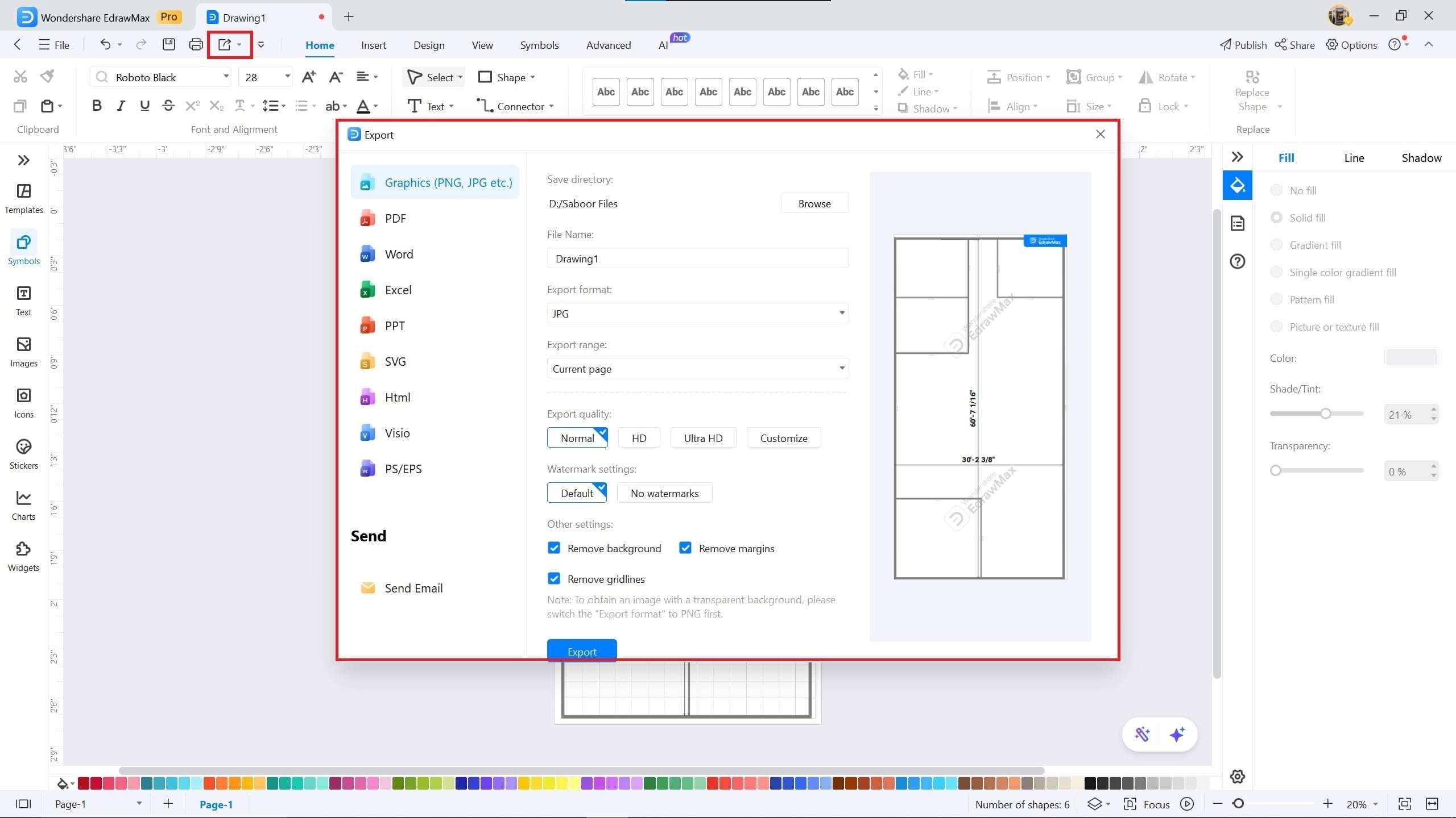 1800 sq ft plan example on EdrawMax