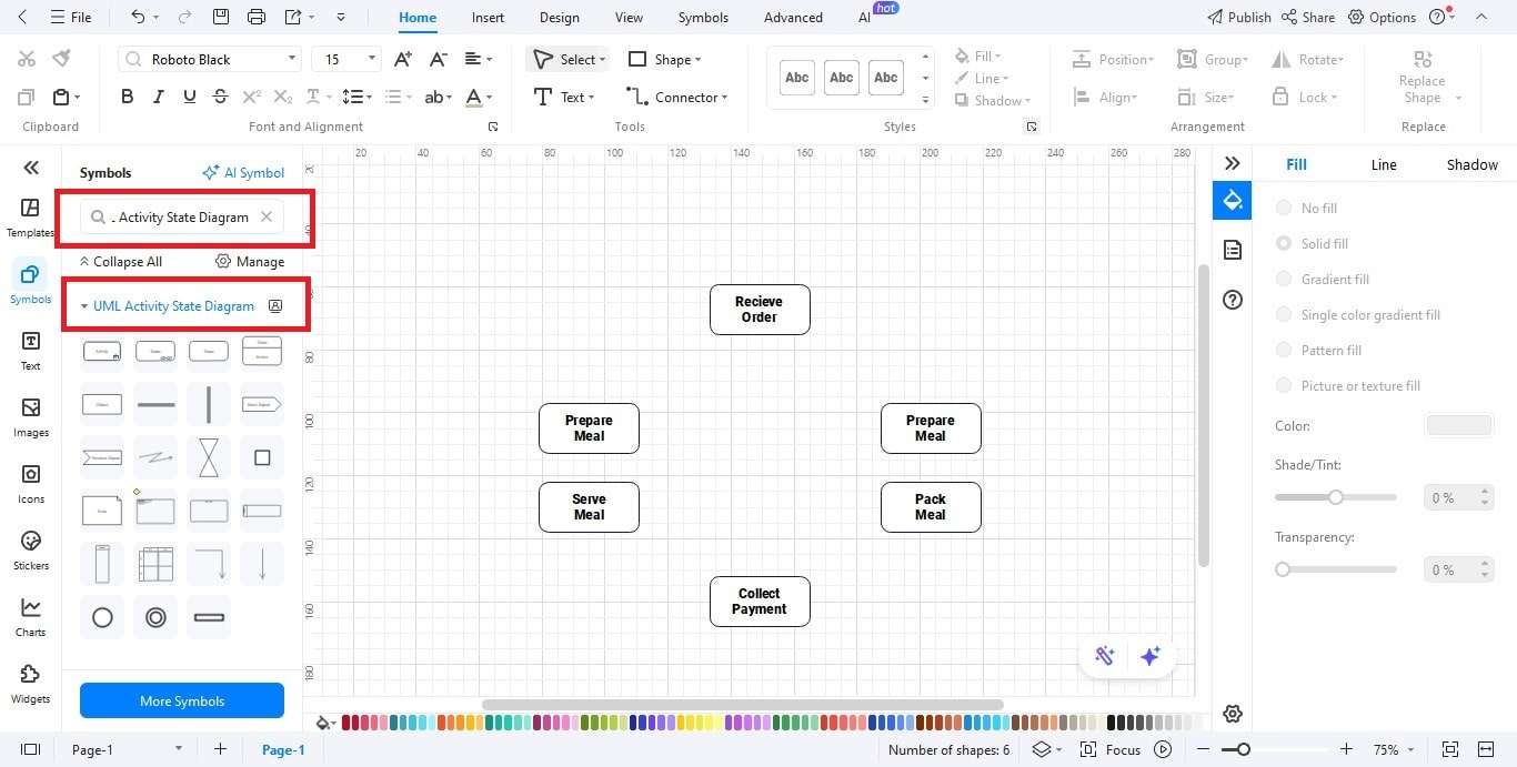 Activity Diagram restaurant step 2 - insert activities