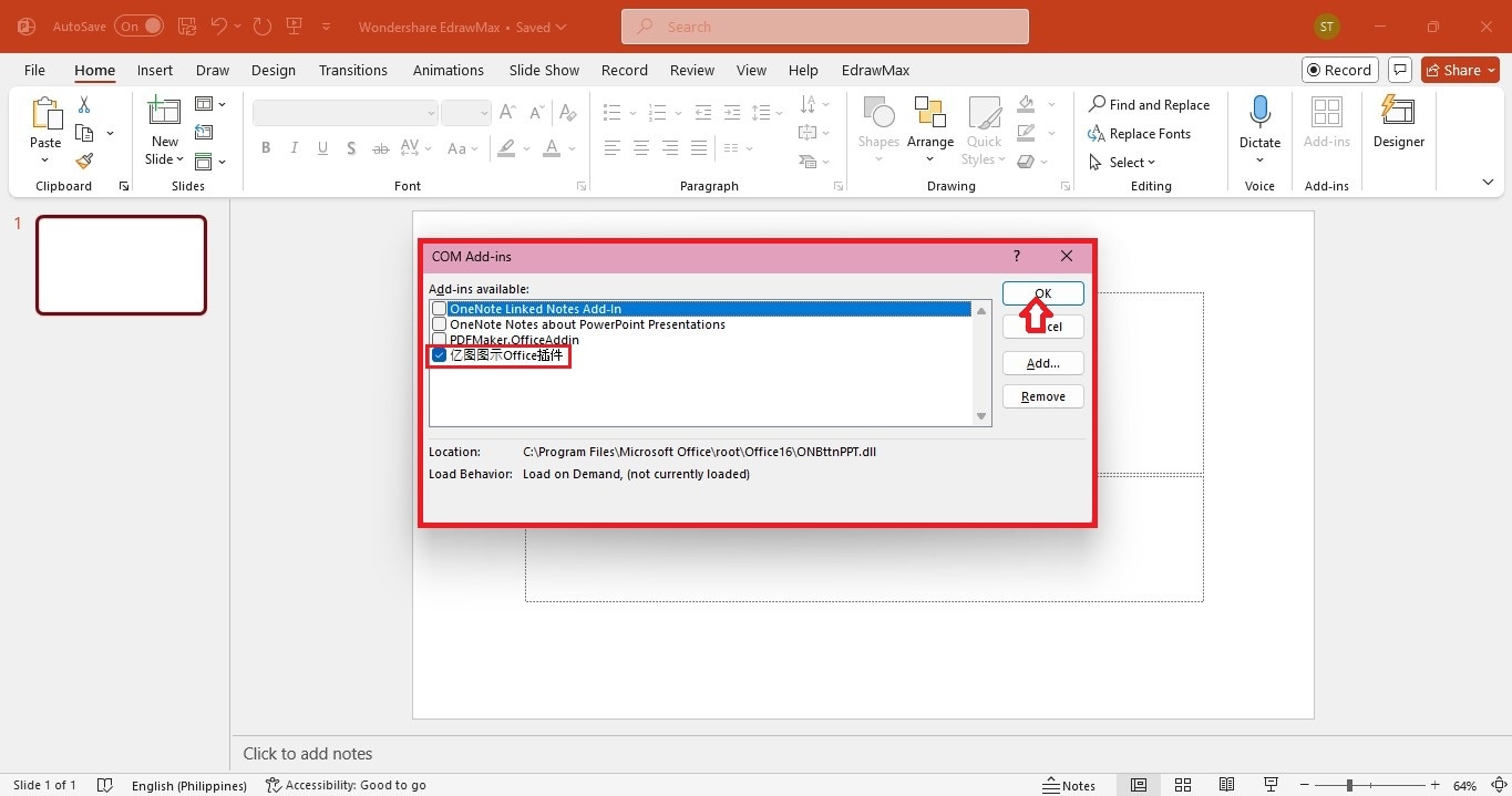 enable edrawmax powerpoint add-in