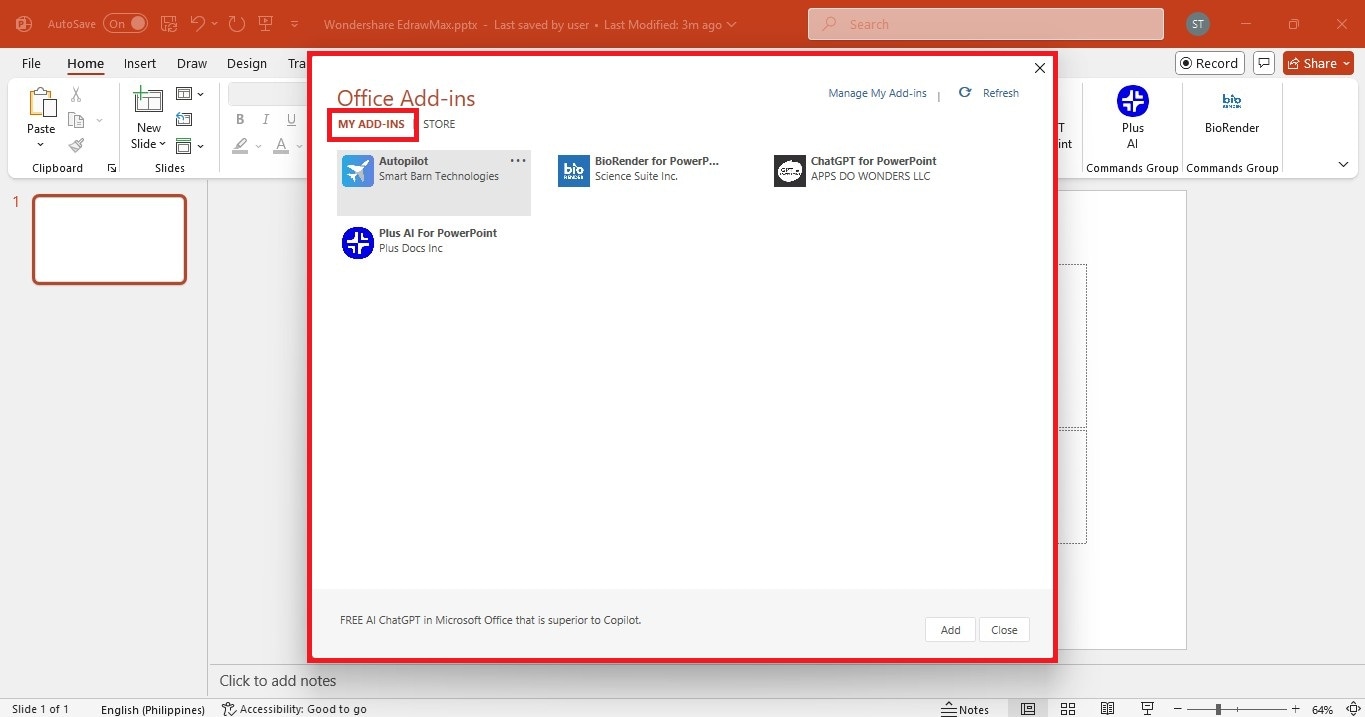 load powerpoint add-ins