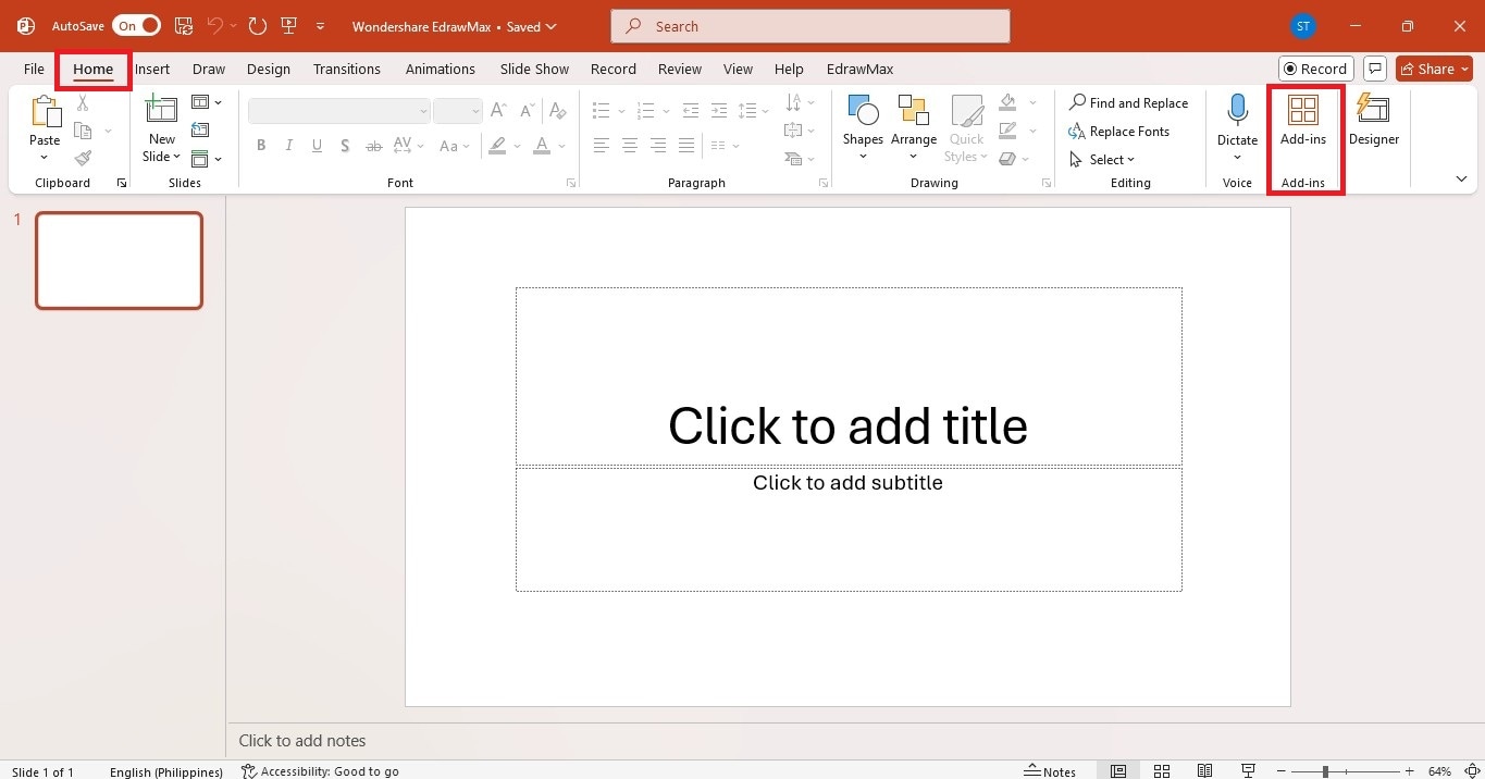 powerpoint home tab interface