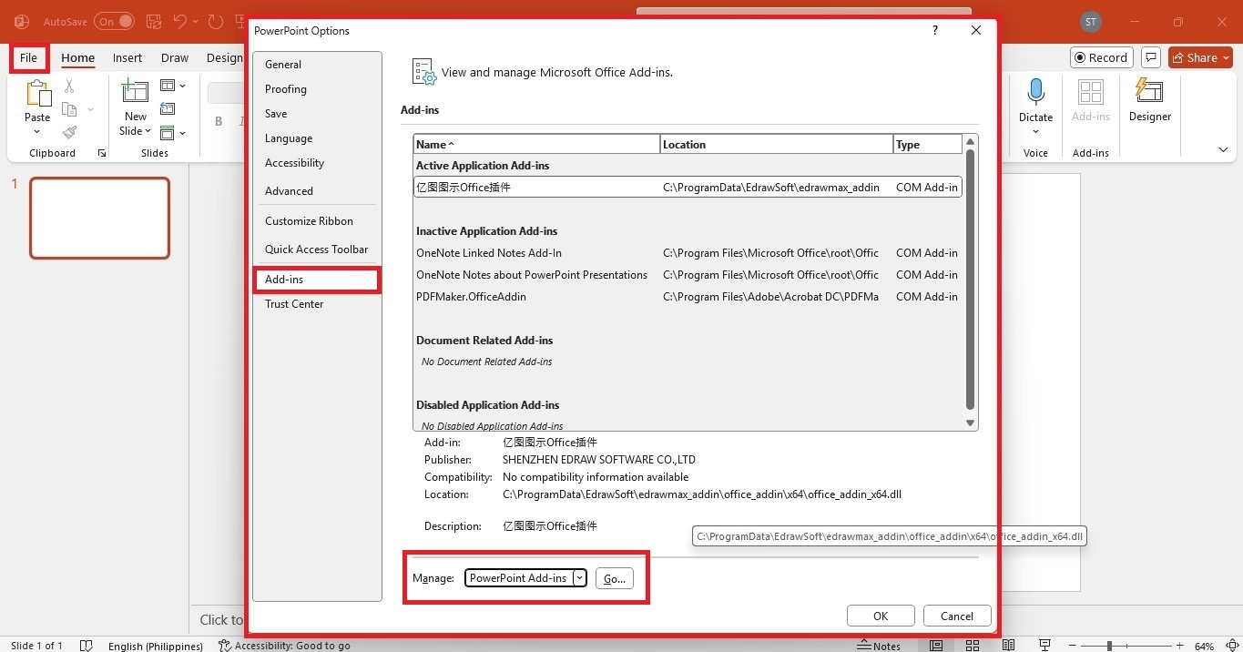 manage powerpoint add-ins