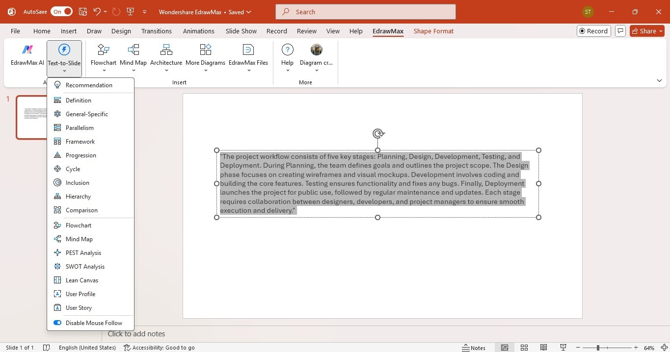 select text to convert to slide