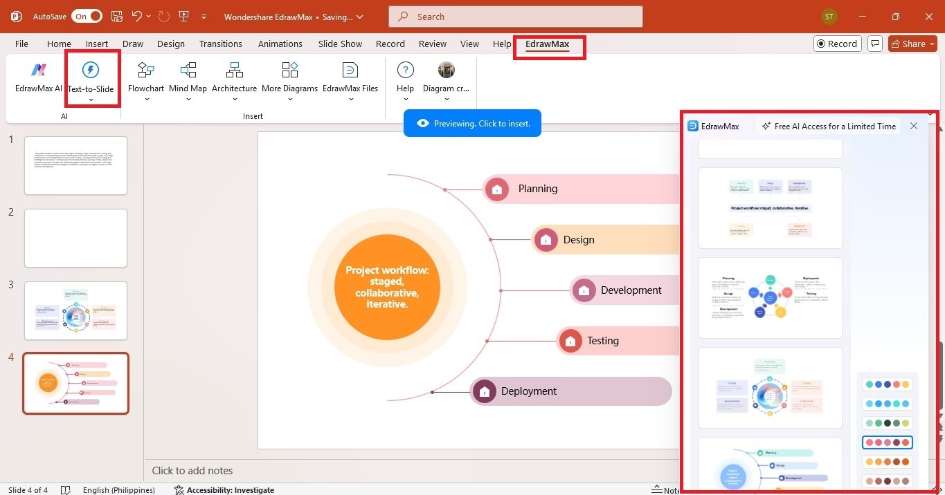 create diagram using text to slide