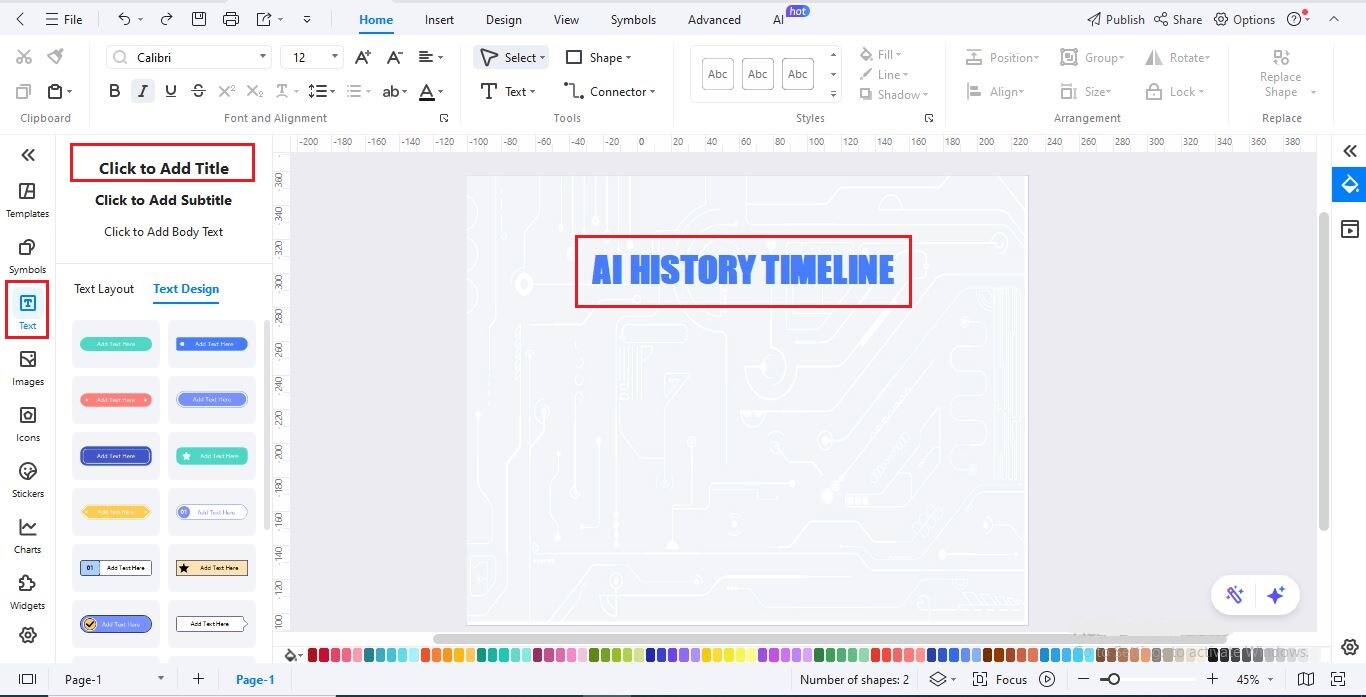 add a heading to the timeline