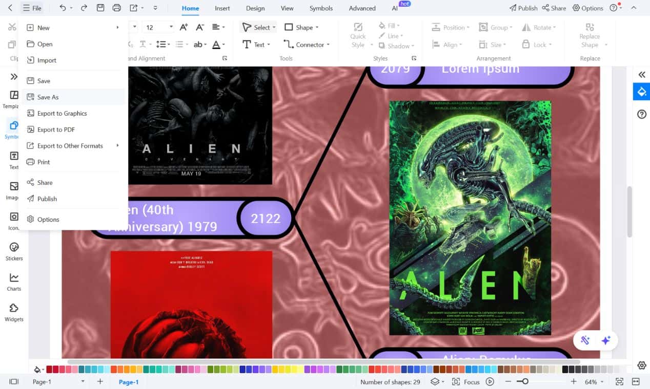 exporting and saving the final alien timeline