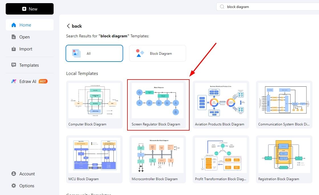 select a template and click it