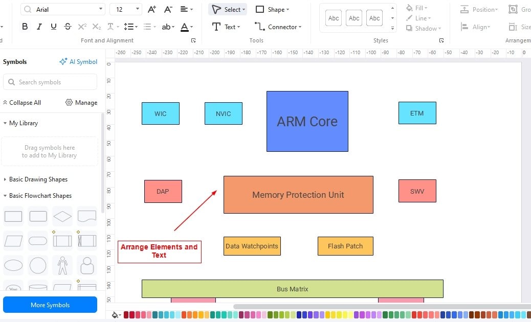 Canvas-Arrange elements and add text