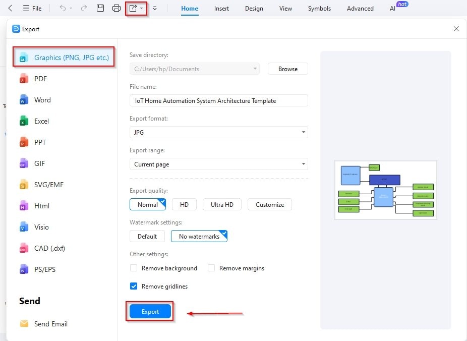 Export options-Save the file