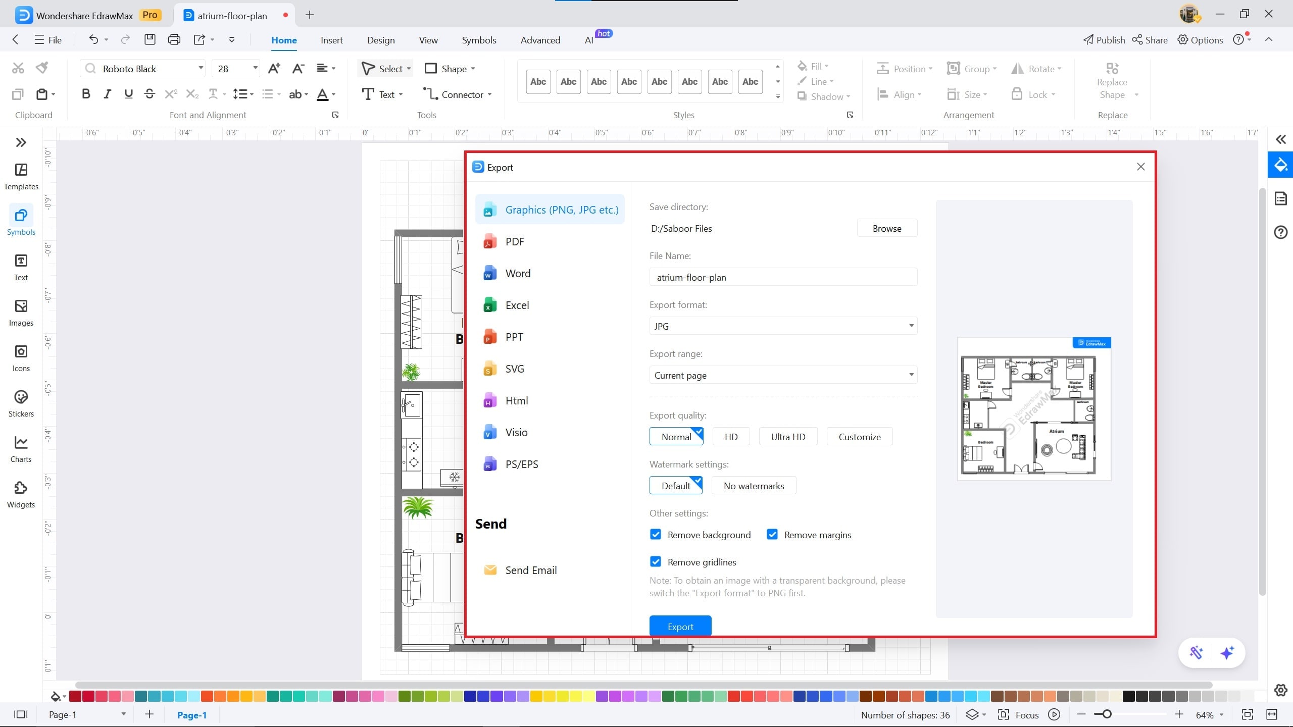 atrium floor plan on EdrawMax