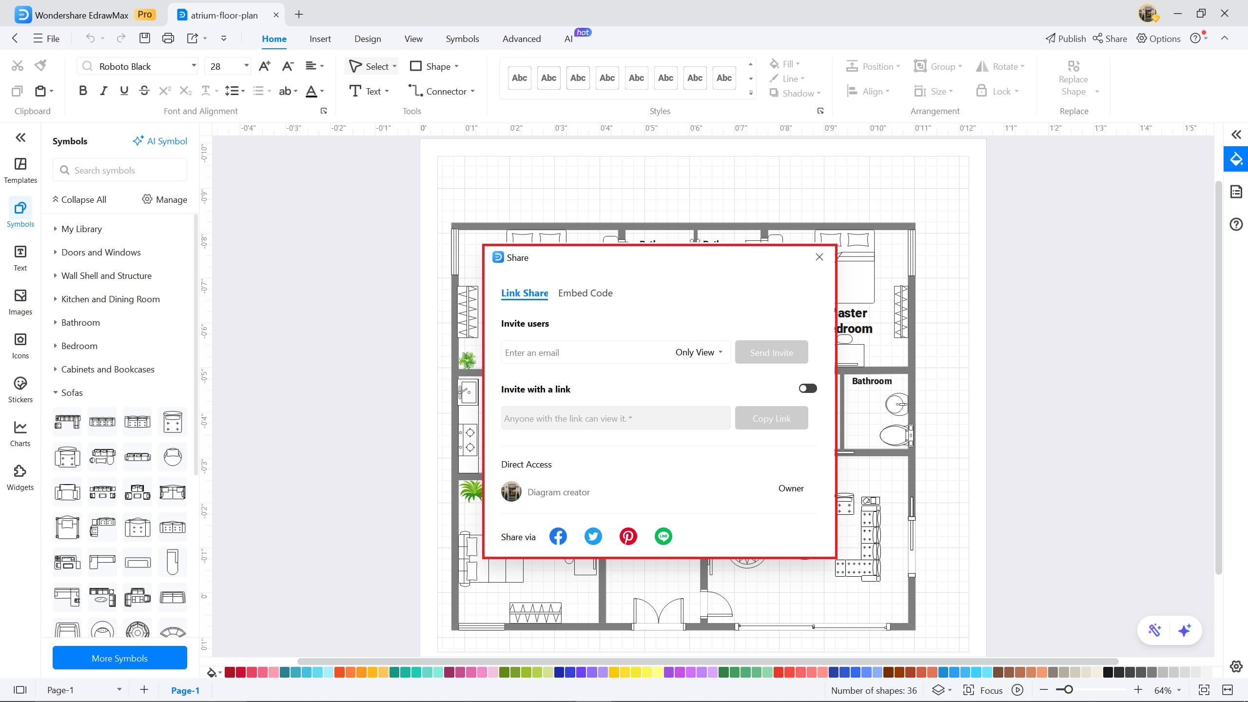 atrium floor plan on EdrawMax