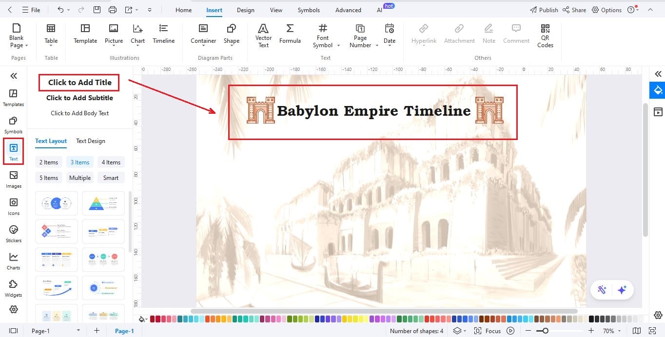 EdrawMax Interface - Add Timeline Title
