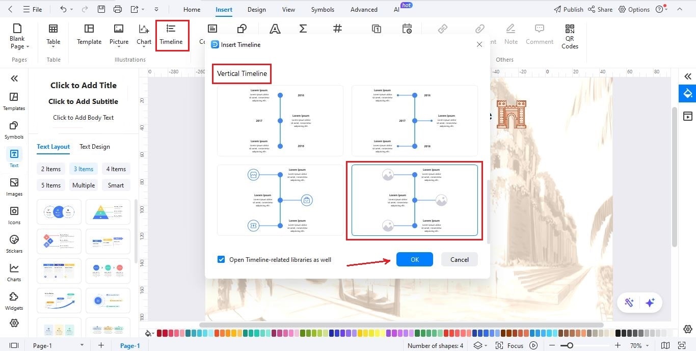 EdrawMax Interface - Insert Timeline Layout