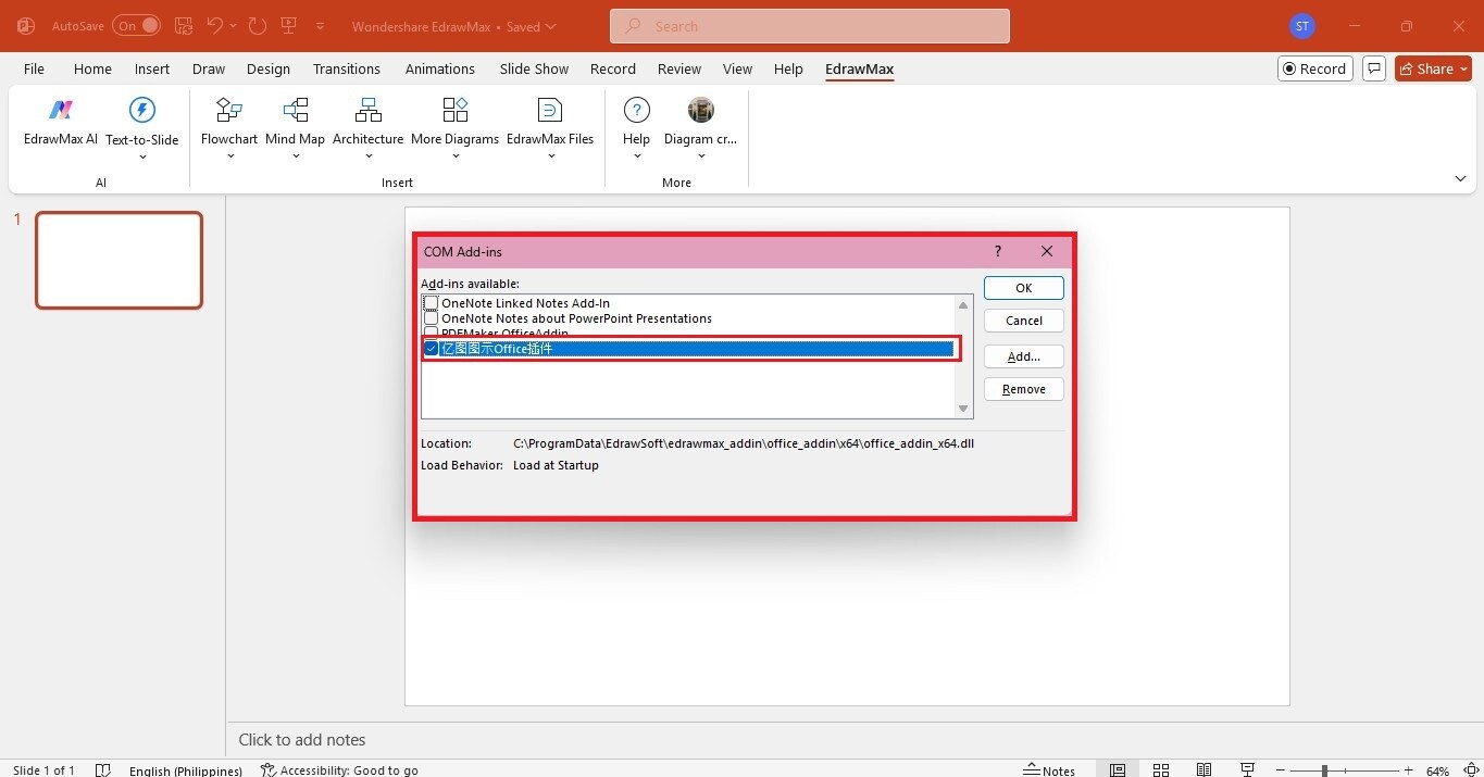 enable edrawmax powerpoint add-in