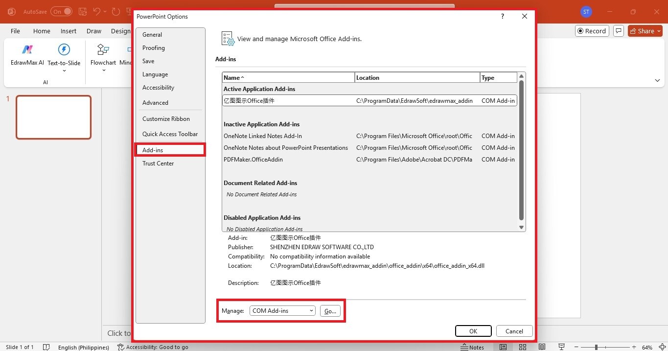powerpoint options window
