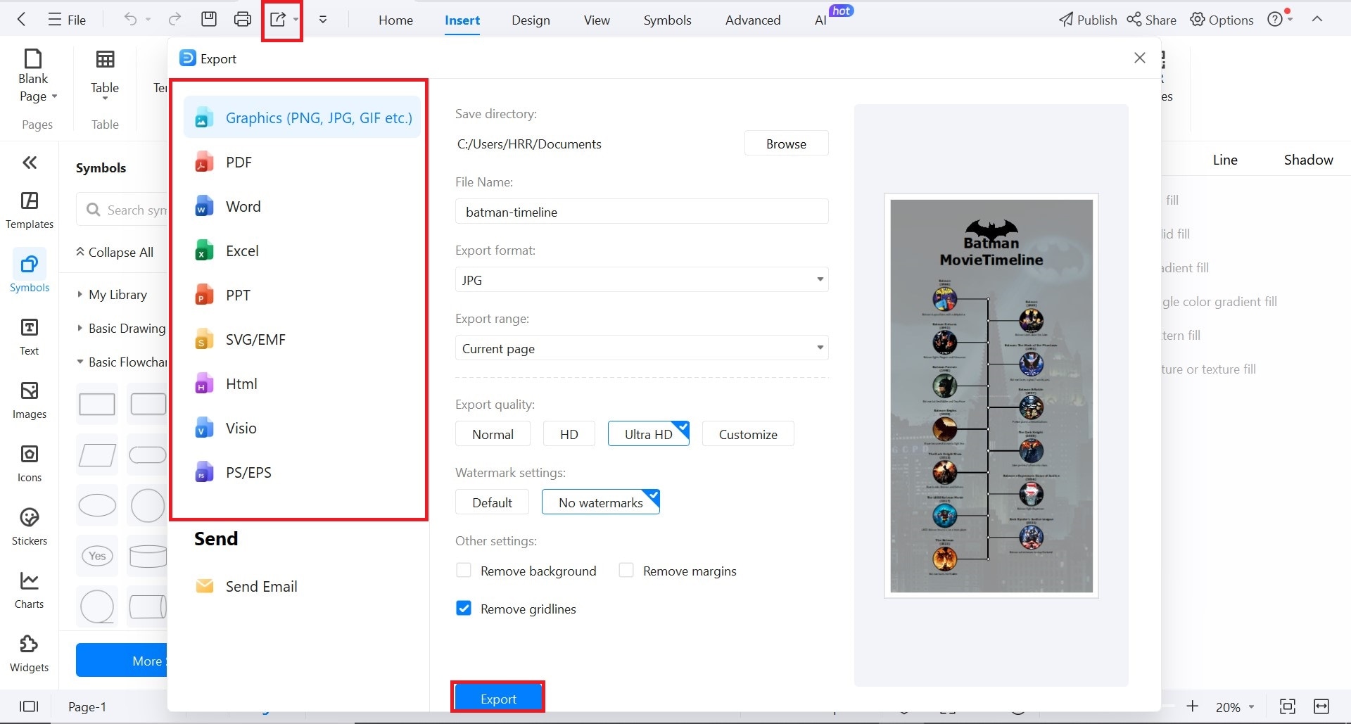 save and export timeline