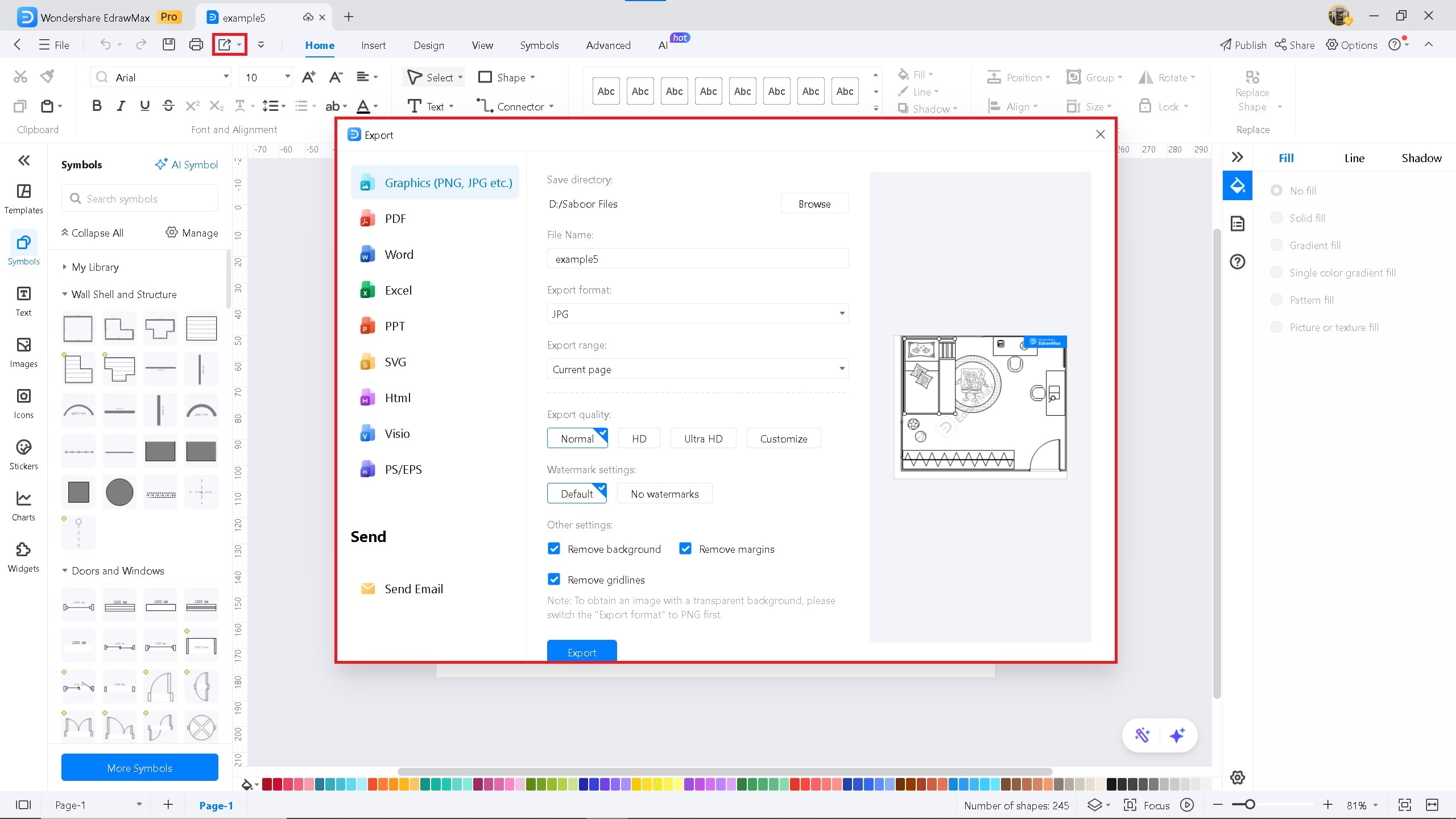 bedroom-plan-export-option-on-EdrawMax