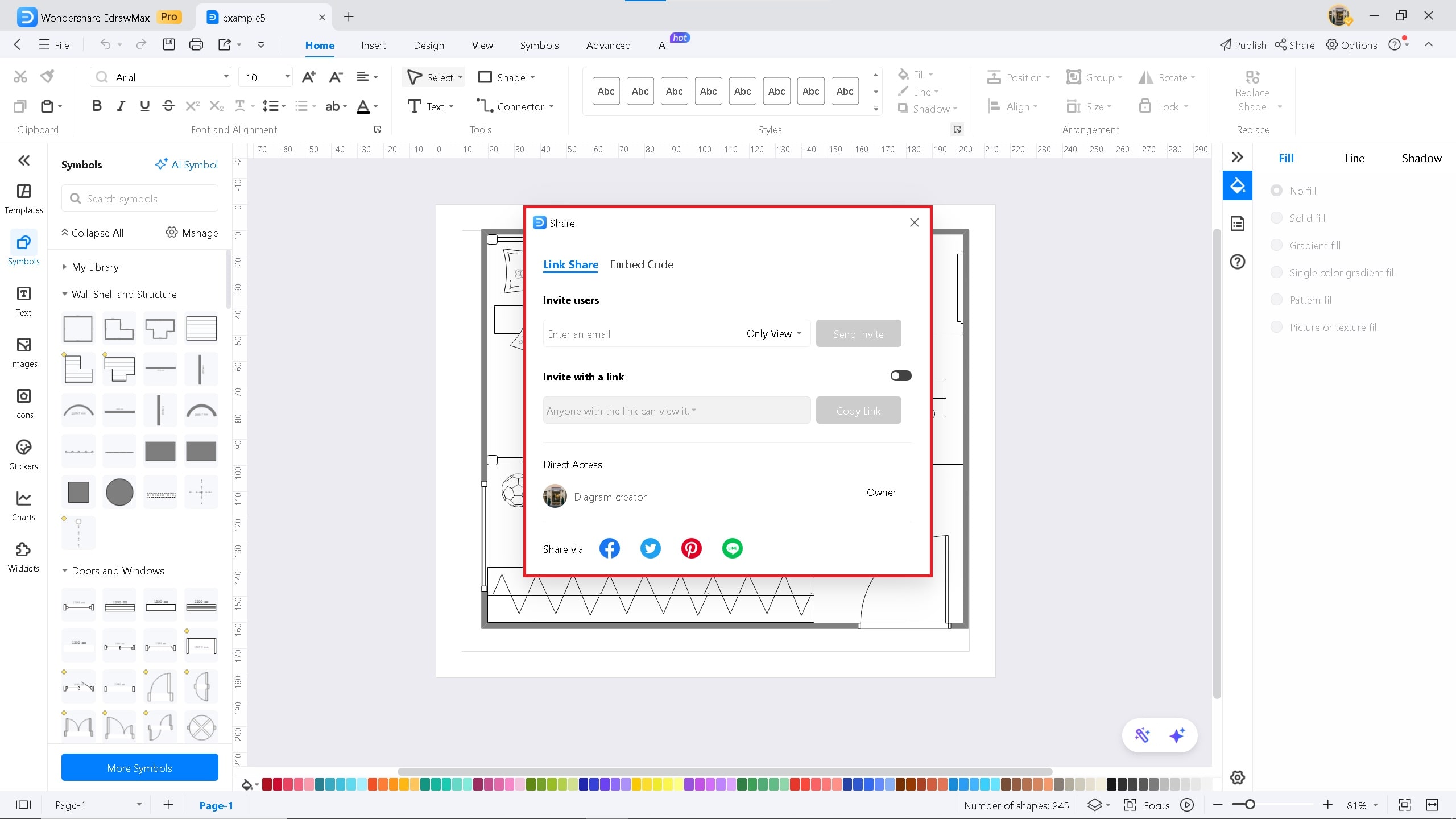 bedroom-plan-share-button-on-EdrawMax