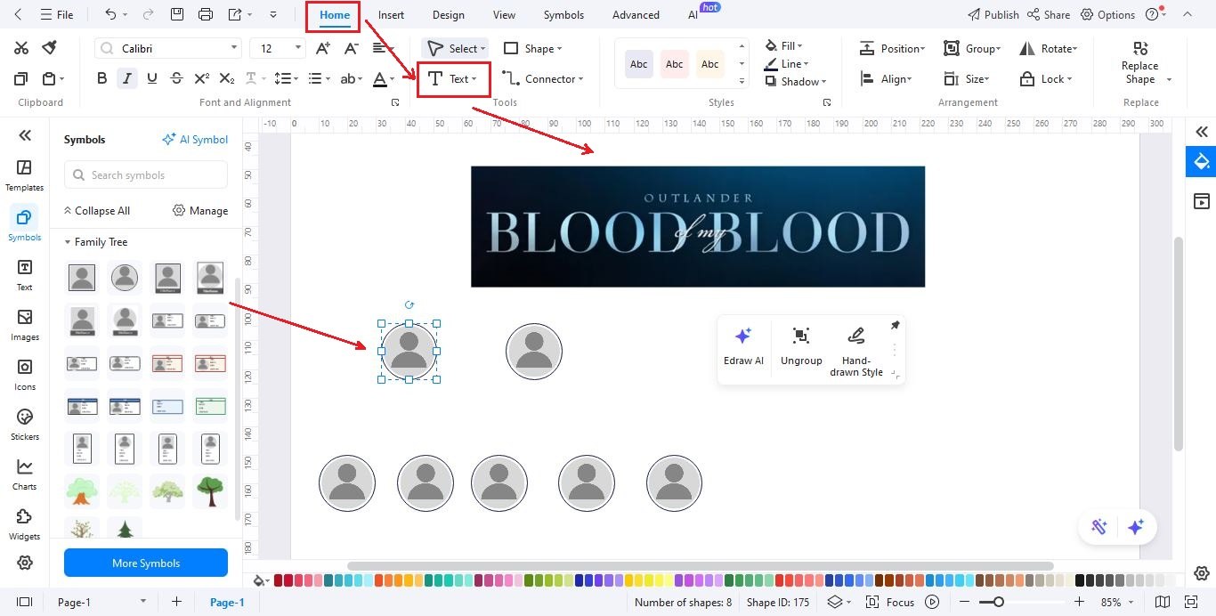 EdrawMax Canvas-Adding containers for family members