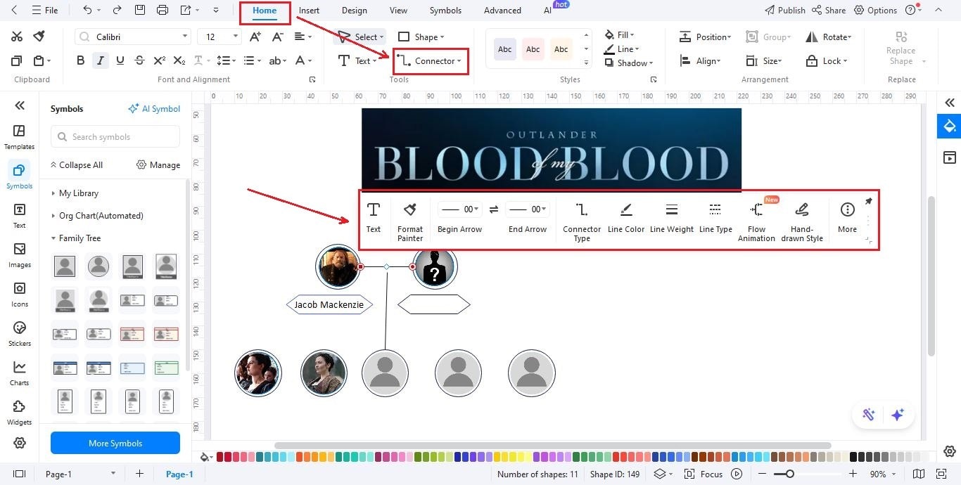 EdrawMax Canvas-Connecting relationships with lines