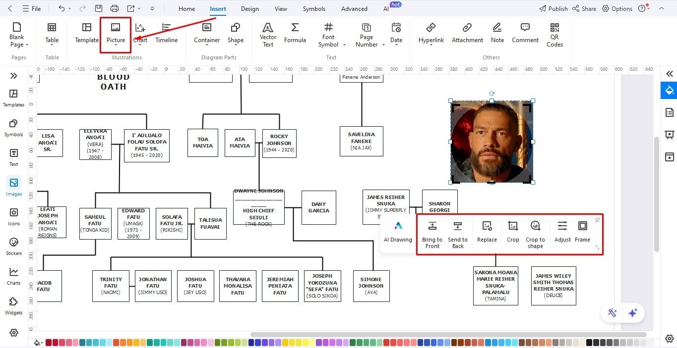 edrawmax add pictures to family tree