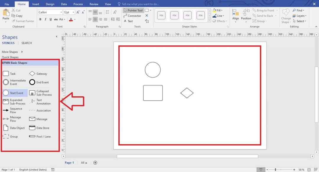 BPMN Shapes-Adding shapes to canvas
