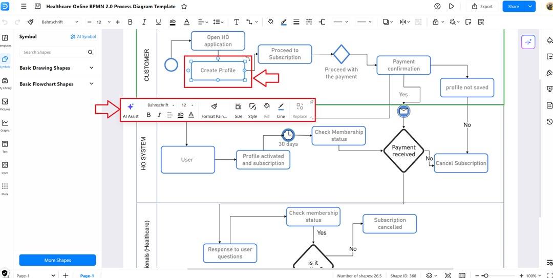 Edit Templates-Using the floating bar to edit shapes