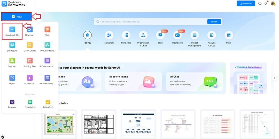 EdrawMax Canvas-Opening a new blank file