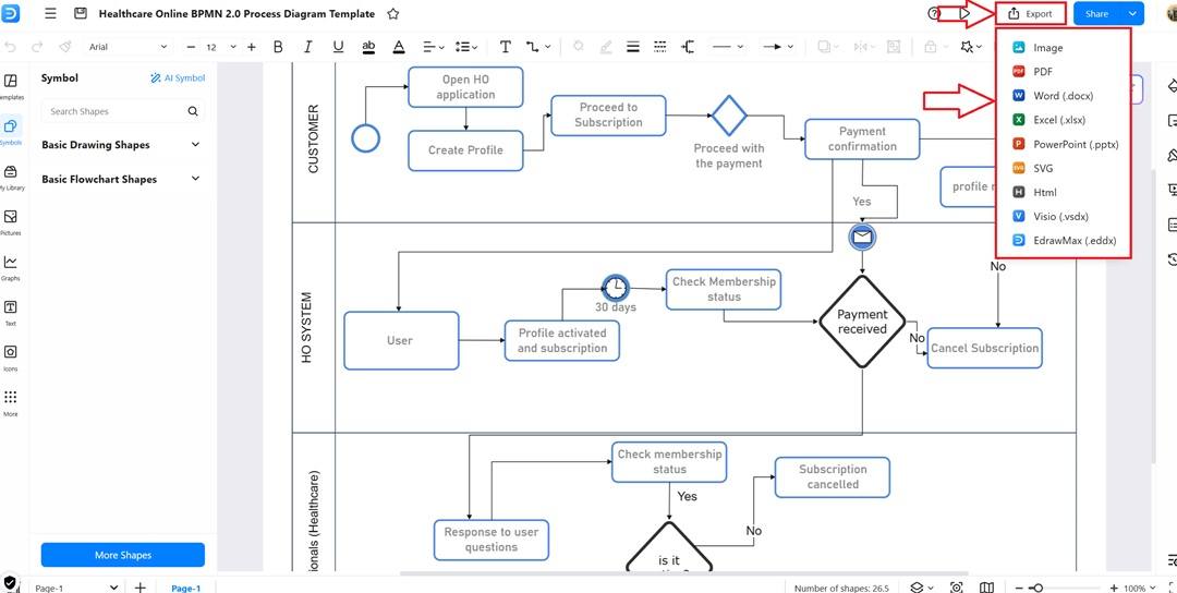 Export BPMN-Saving the diagram in various formats