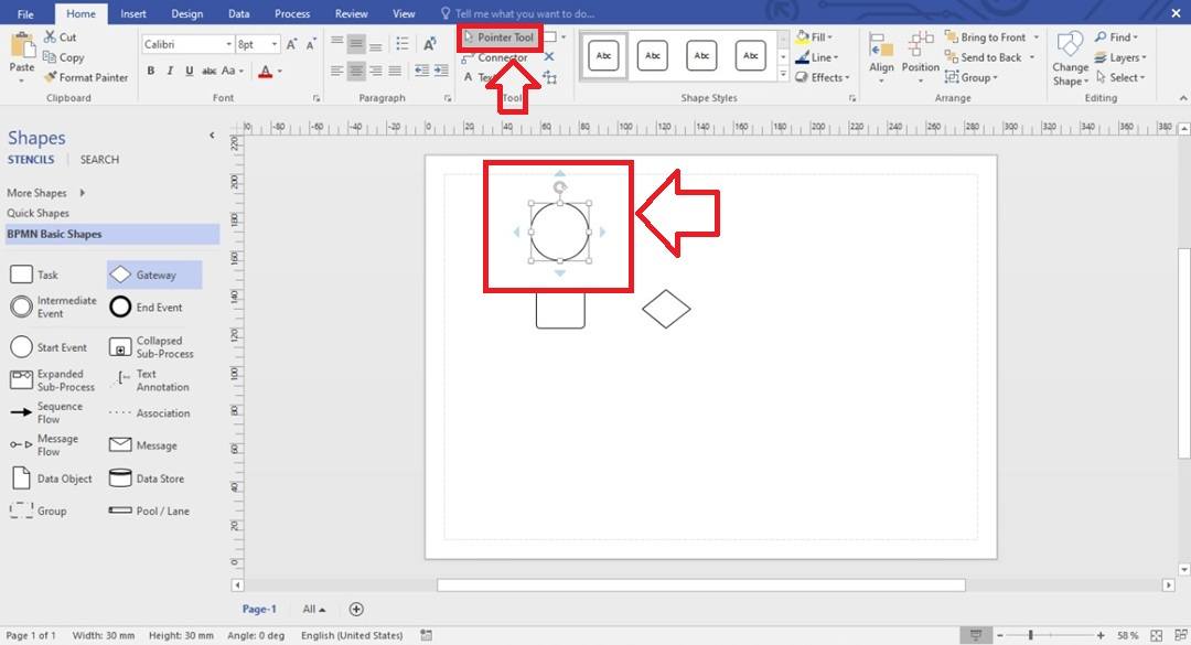 Pointer Tool-Adjusting shapes in Visio