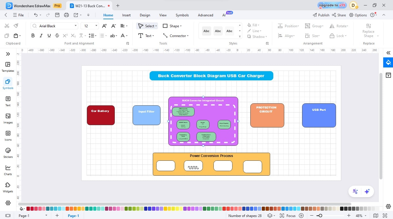 Add Buck Converter IC-Adding blocks for the IC, protection circuit, and USB port