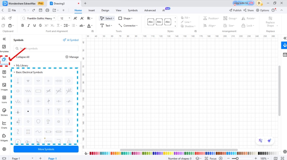 Add electrical symbols-Selecting symbol libraries in EdrawMax