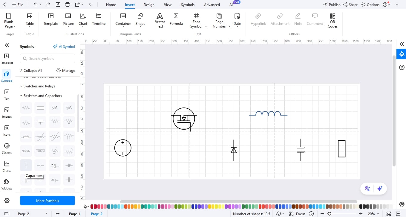 Add output elements-Adding the output capacitor and load resistor