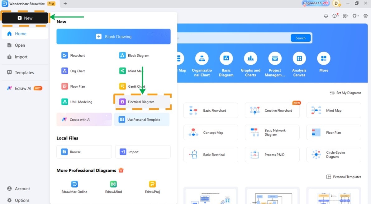 Create new diagram-Starting a new project in EdrawMax