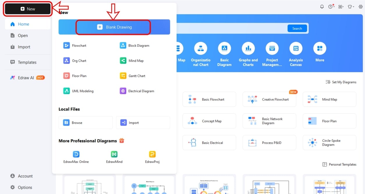 Create new diagram-Starting a new project in EdrawMax