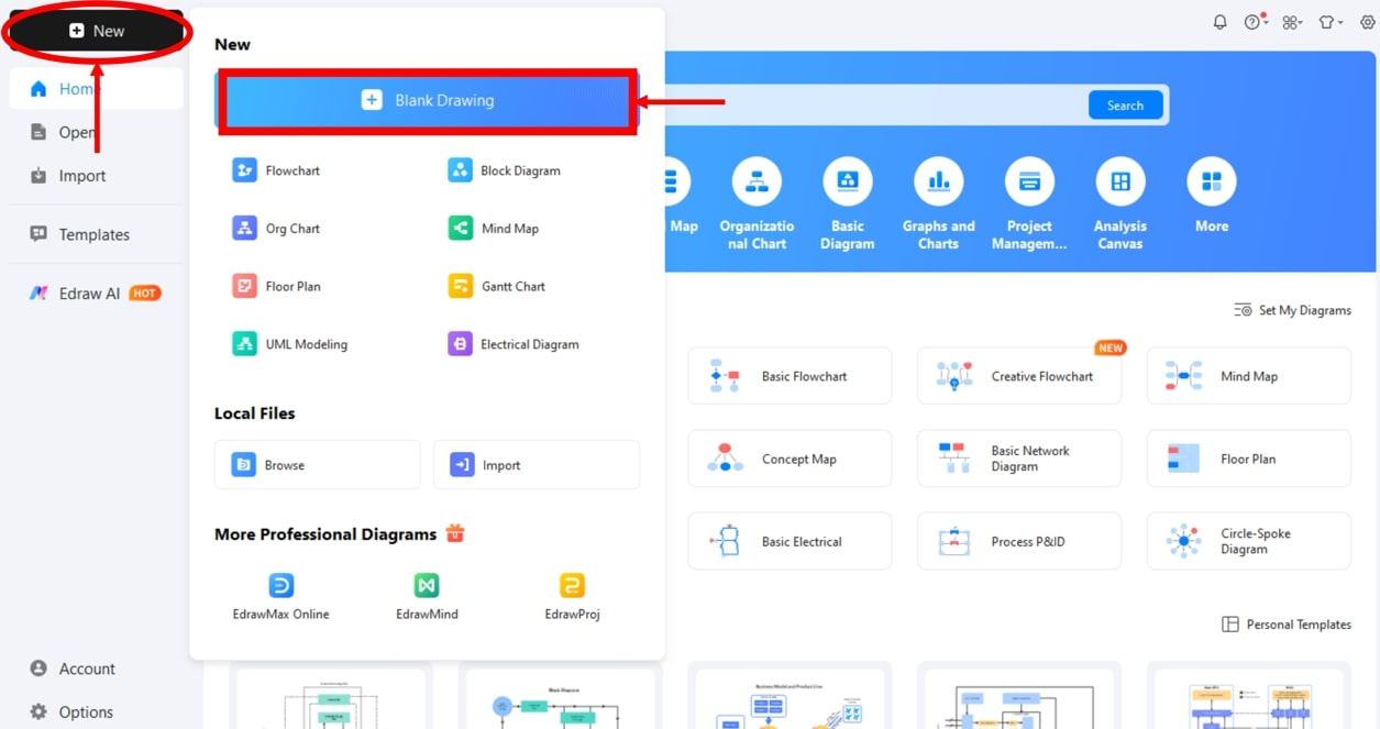 EdrawMax UI-Create a new project