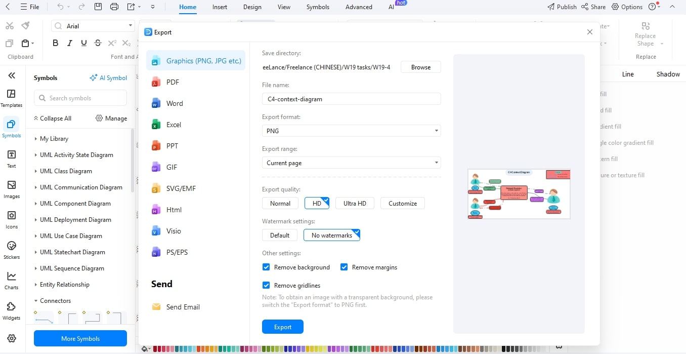 EdrawMax-Styling and exporting the diagram